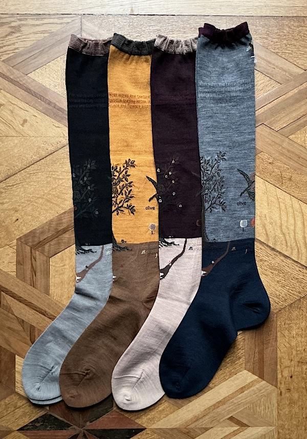 Rose & Lini ANTIPAST WOOL “OLIVE HARVEST” AM-790HS LONG SOCKS BLACK Qualità Garantita