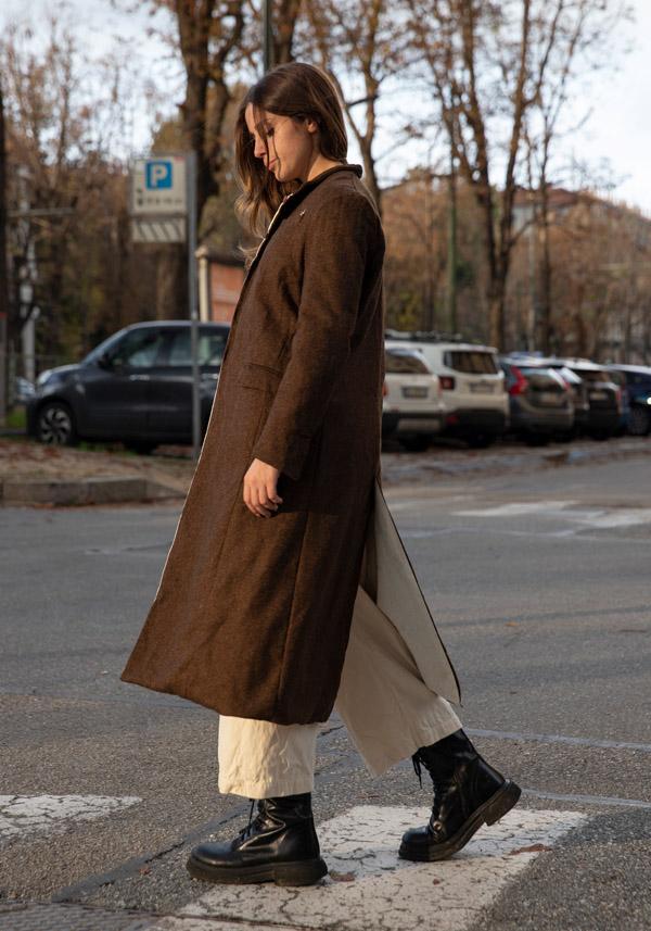 Rose & Lini RISA NAKAMURA WOOL “COAT F” BROWN Promozione Limitata