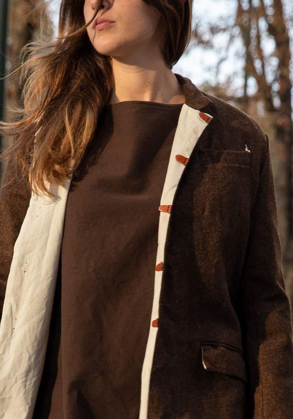 Rose & Lini RISA NAKAMURA WOOL “COAT F” BROWN Promozione Limitata