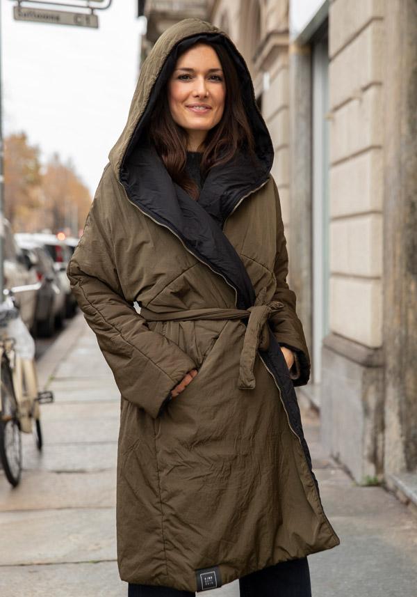 Rose & Lini KIMONORAIN REVERSIBLE “PARKA” JACKET GREEN & BLACK In Saldo
