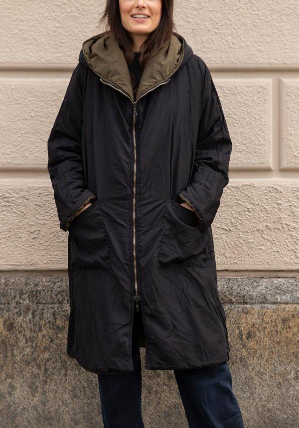 Rose & Lini KIMONORAIN REVERSIBLE “PARKA” JACKET GREEN & BLACK In Saldo