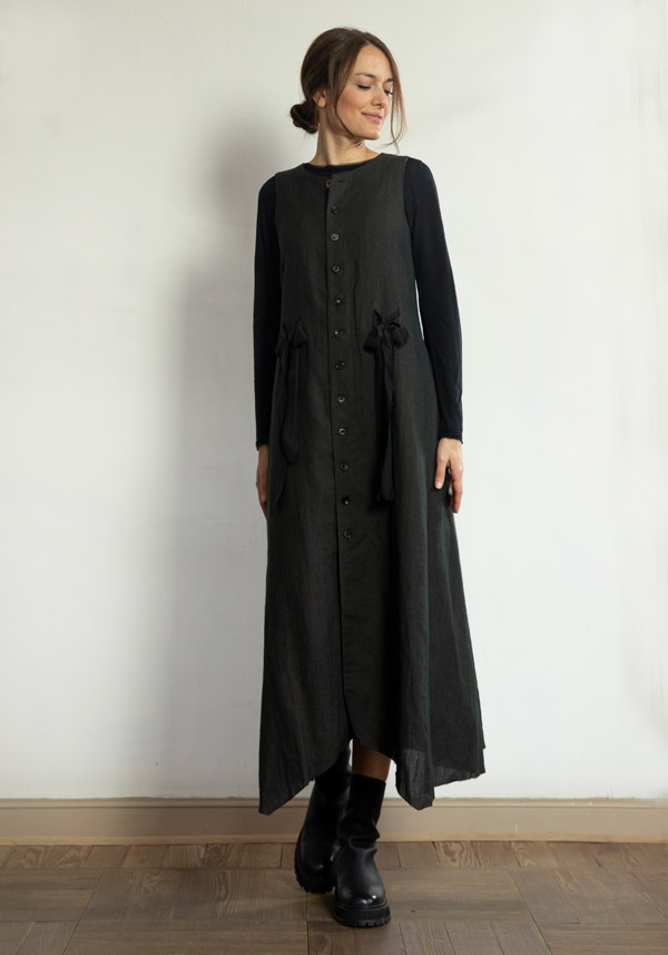 Rose & Lini A TENTATIVE ATELIER WOOL “SISSAL” DARK BROWN DRESS Nuovo