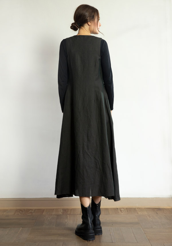 Rose & Lini A TENTATIVE ATELIER WOOL “SISSAL” DARK BROWN DRESS Nuovo