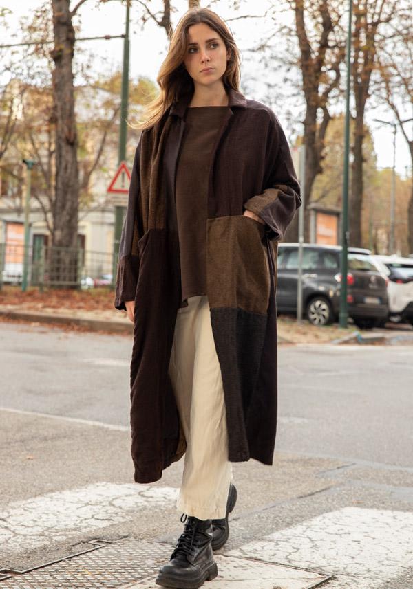 Rose & Lini RISA NAKAMURA WOOL “COAT Z” BROWN Qualità