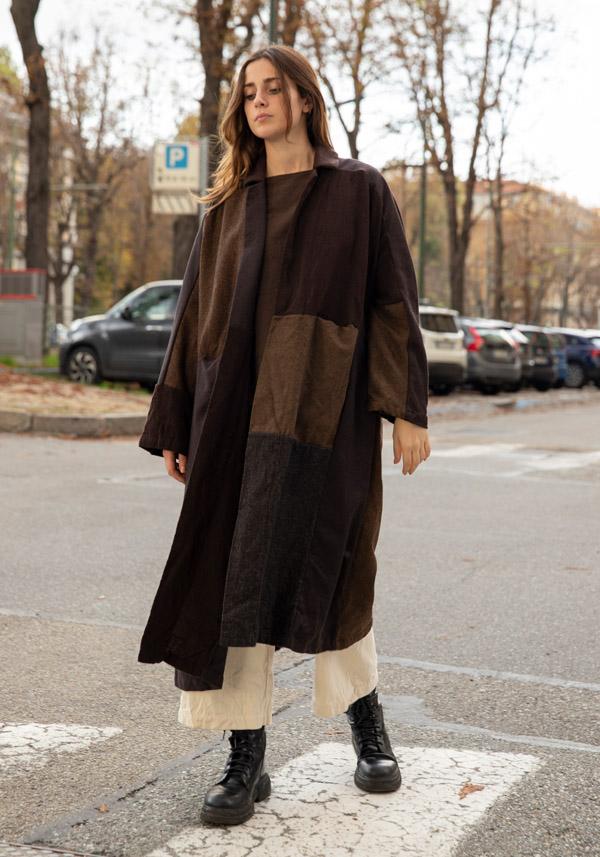 Rose & Lini RISA NAKAMURA WOOL “COAT Z” BROWN Qualità