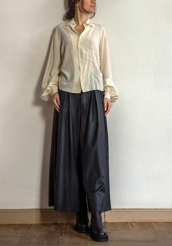 Rose & Lini A TENTATIVE ATELIER COTTON “STRIPED” CHARCOAL PANTS Vendita