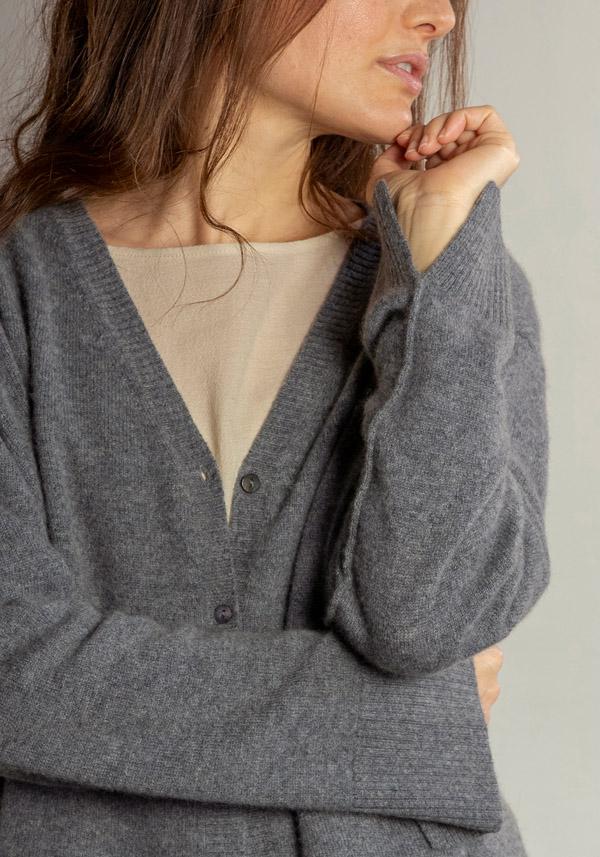 Rose & Lini BE YOU CASHMERE “CARDIGAN 3023” GREY Qualità Garantita