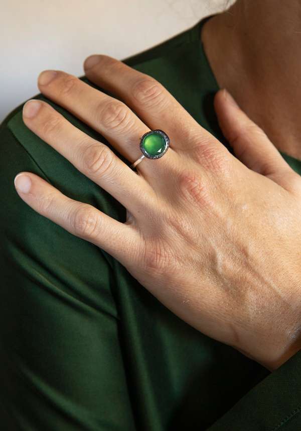 Rose & Lini ROSAMARIA “BEGUM” DIAMONDS & SERPENTINE SILVER RING Economico