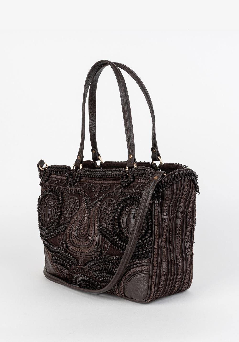 Rose & Lini JAMIN PUECH “RODRIGUEZ” DARK BROWN EMBROIDERED BAG Consegna Veloce