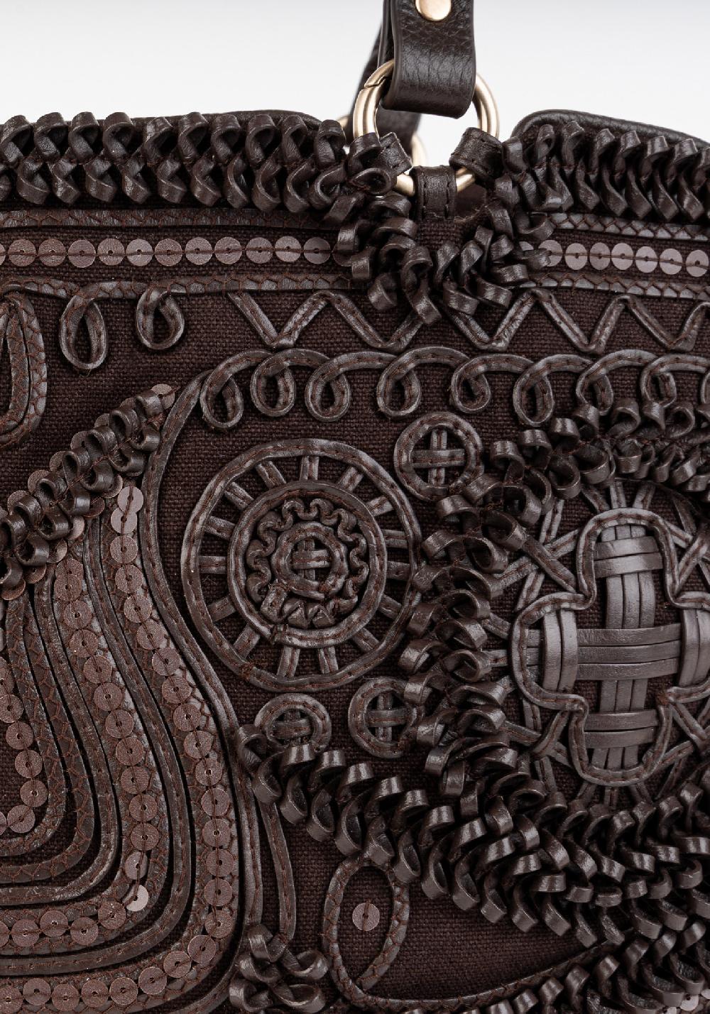 Rose & Lini JAMIN PUECH “RODRIGUEZ” DARK BROWN EMBROIDERED BAG Consegna Veloce