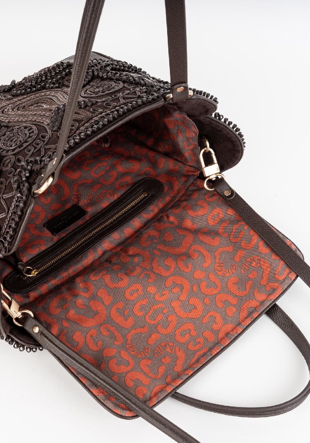 Rose & Lini JAMIN PUECH “RODRIGUEZ” DARK BROWN EMBROIDERED BAG Consegna Veloce