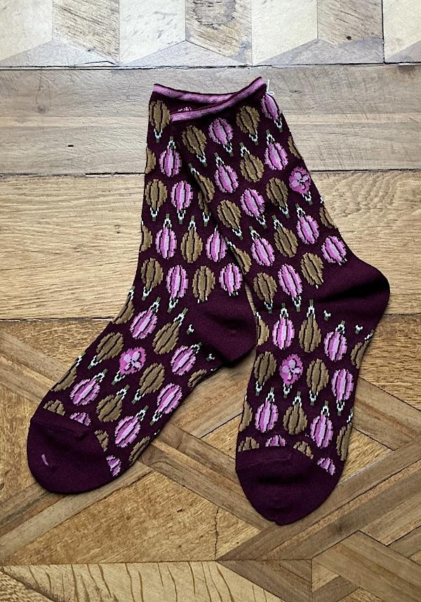 Rose & Lini ANTIPAST WOOL “FLOATING DROPS” AS-224 SOCKS WINE Prezzo Ridotto