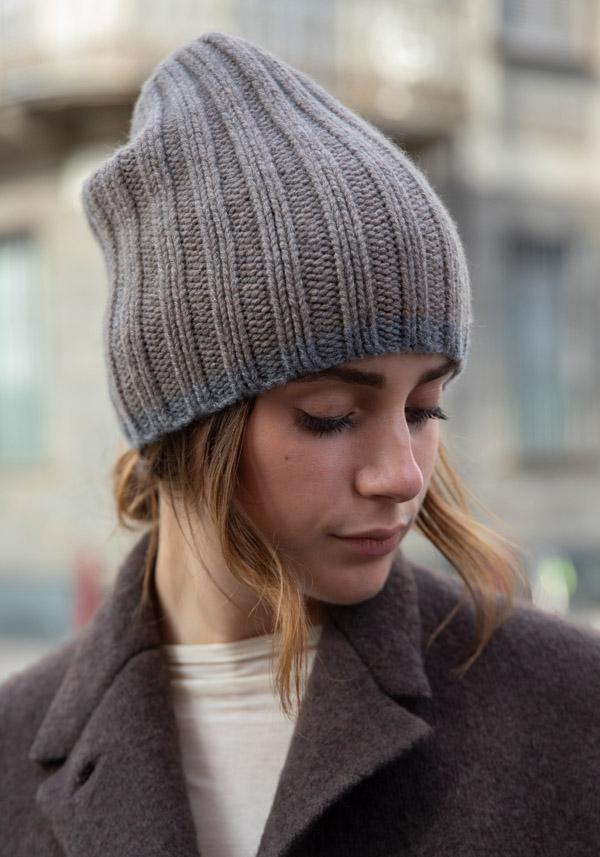 Rose & Lini DANIELAPI CASHMERE “PIPING” CASTORO BEANIE Qualità Garantita
