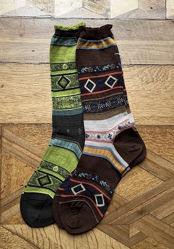Rose & Lini ANTIPAST WOOL “TYROLEAN STRIPE” AM-626B SOCKS BROWN Shopping Online