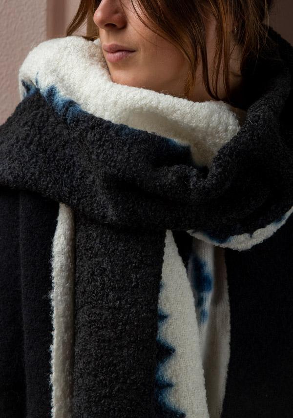 Rose & Lini SUZUSAN CASHMERE “SHAWL 0011” BLACK & NATURAL Outlet