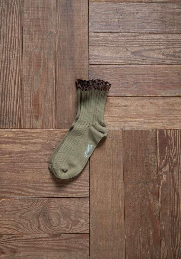 Rose & Lini COLLEGIEN “CHARLOTTE” RIBBED SOCKS OLIVE Saldi Di Fabbrica