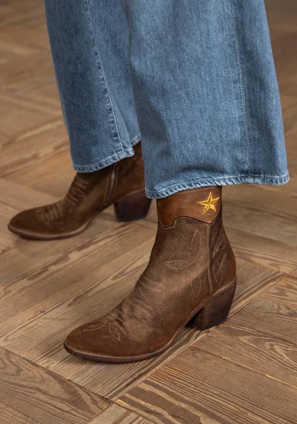 Rose & Lini FAUZIAN JEUNESSE “BOOT 3804” CORK SUEDE TEXAN ANKLE BOOTS Soddisfazione Garantita