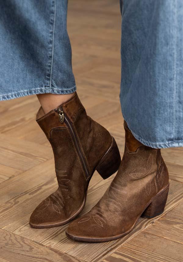 Rose & Lini FAUZIAN JEUNESSE “BOOT 3804” CORK SUEDE TEXAN ANKLE BOOTS Soddisfazione Garantita
