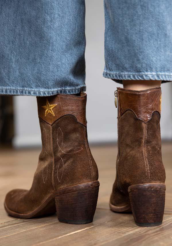 Rose & Lini FAUZIAN JEUNESSE “BOOT 3804” CORK SUEDE TEXAN ANKLE BOOTS Soddisfazione Garantita
