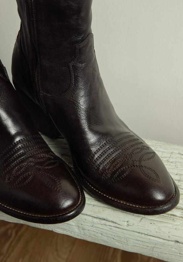 Rose & Lini FAUZIAN JEUNESSE “IGNIS” EBONY LEATHER TEXAS BOOT Fino Al -60%