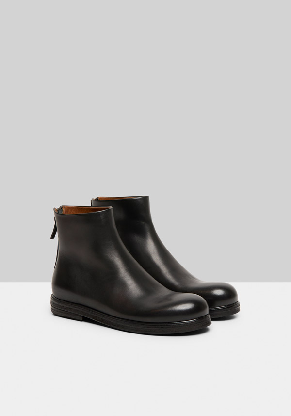 Rose & Lini MARSÈLL “ZUCCA ZEPPA” BLACK LEATHER ANKLE BOOTS Prezzo Ridotto