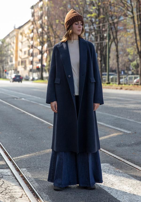 Rose & Lini BOBOUTIC WOOL NAVY LONG COAT “4778” Offerta