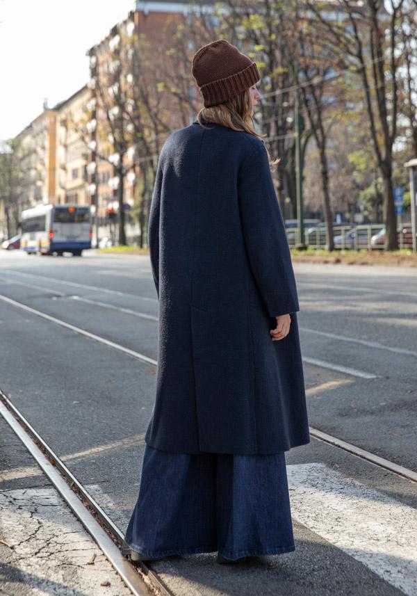 Rose & Lini BOBOUTIC WOOL NAVY LONG COAT “4778” Offerta
