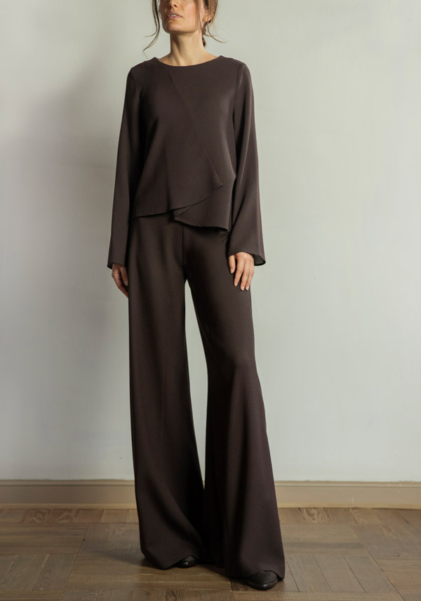 Rose & Lini STEFANO MORTARI WOOL FLARE “PANTS 5235” BROWN Economico