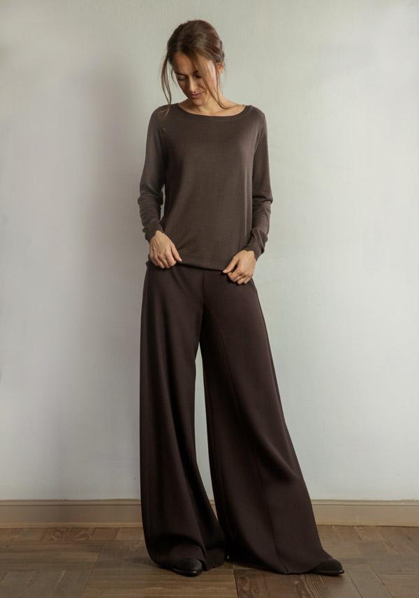 Rose & Lini STEFANO MORTARI WOOL FLARE “PANTS 5235” BROWN Economico