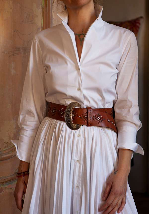 Rose & Lini NANNI “822” CHOCO LEATHER BELT In Vendita