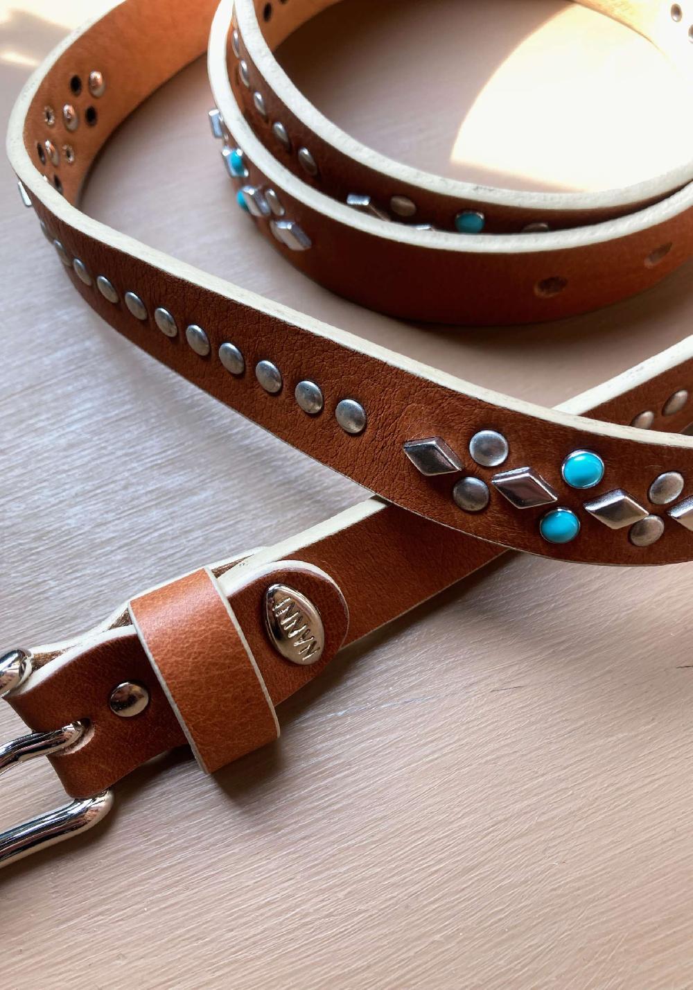 Rose & Lini NANNI GINGER STUDDED LEATHER “BELT 343” Trasporto libero internazionale