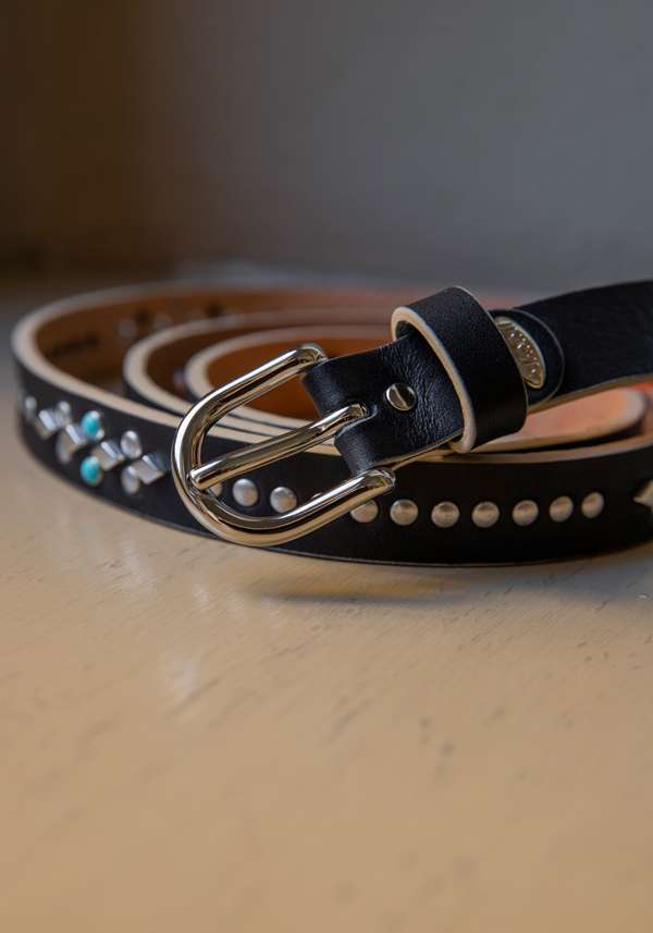 Rose & Lini NANNI BLACK STUDDED LEATHER “BELT 343” Hotsell