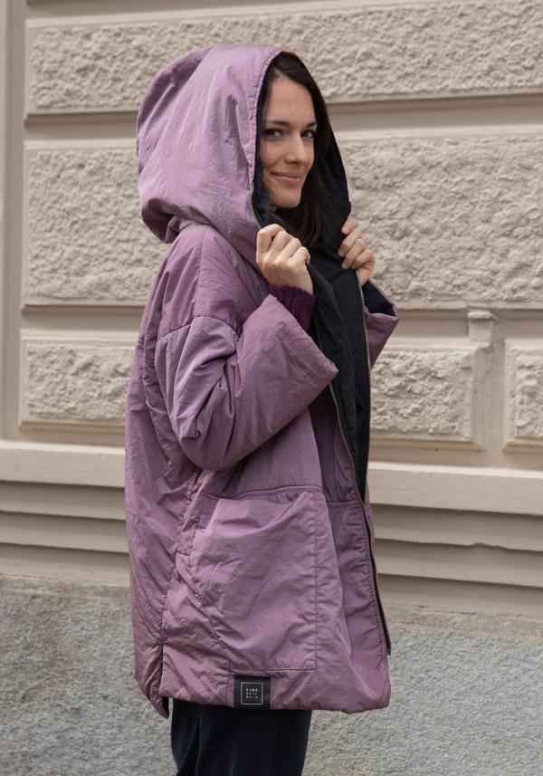 Rose & Lini KIMONORAIN REVERSIBLE “BASIC” JACKET POWDER & BLACK Nuovo