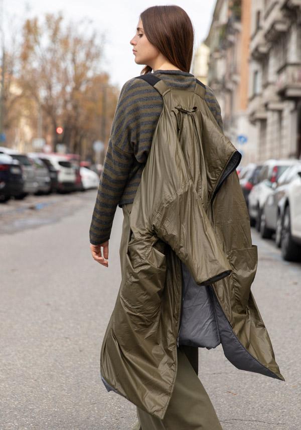 Rose & Lini KIMONORAIN REVERSIBLE “DUST COAT” GREY & GREEN Qualità