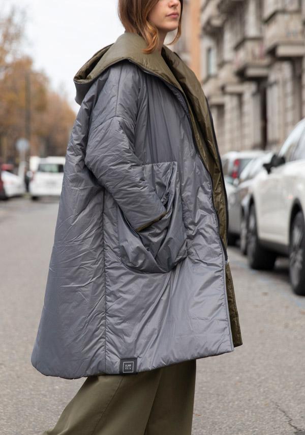 Rose & Lini KIMONORAIN REVERSIBLE “DUST COAT” GREY & GREEN Qualità