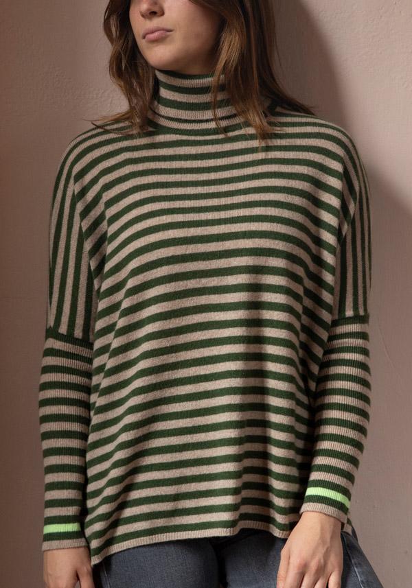 Rose & Lini ABSOLUT CASHMERE “PONCHO JOANNA” STRIPES Consegna Veloce