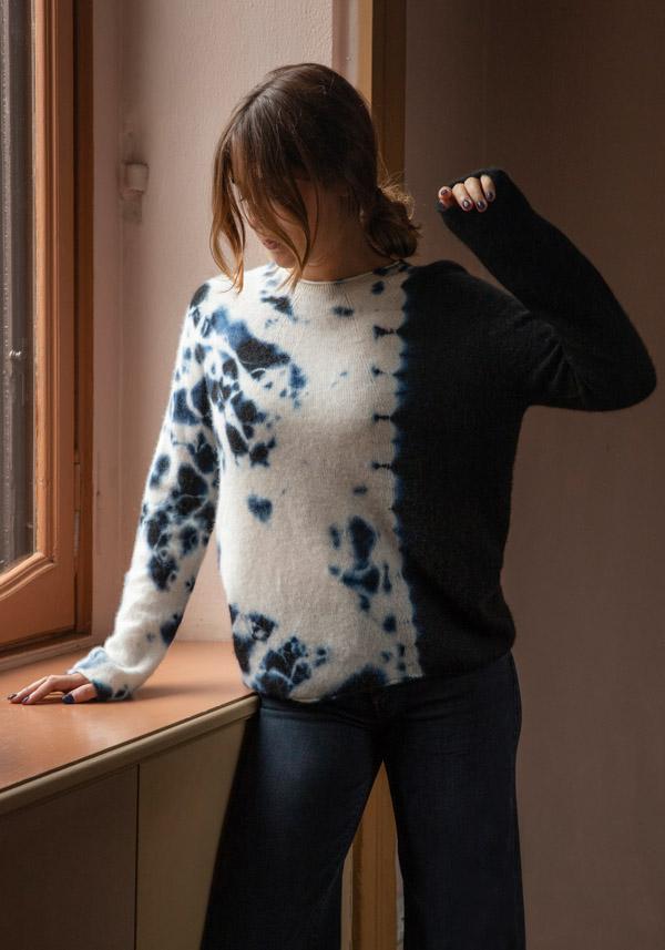 Rose & Lini SUZUSAN CASHMERE “PULL 3028” BLACK & NATURAL Sottocosto