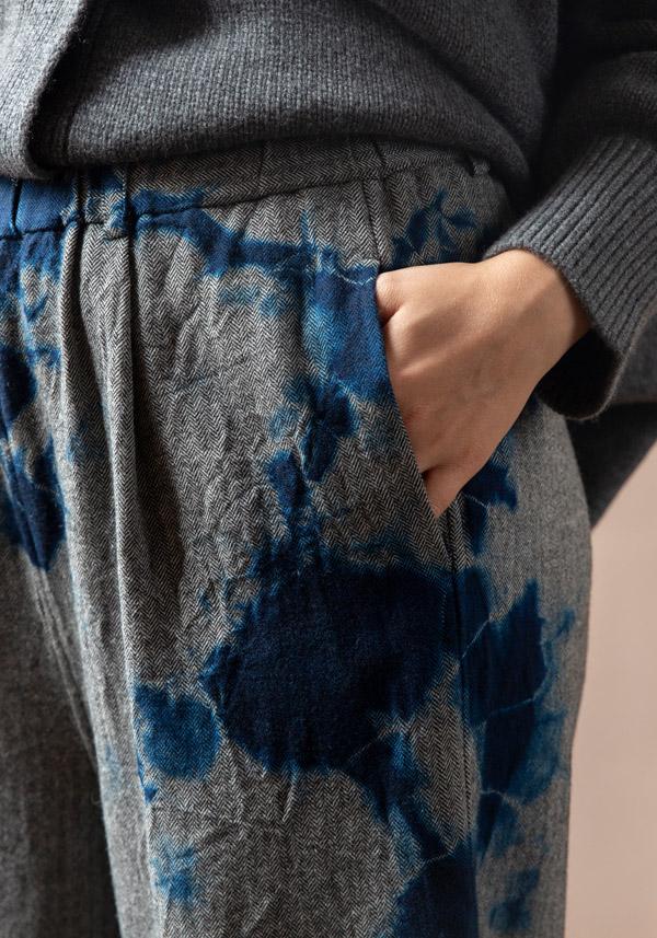 Rose & Lini SUZUSAN WOOL & CASHMER “PANTS 5041” BLUE & BLACK Offerta
