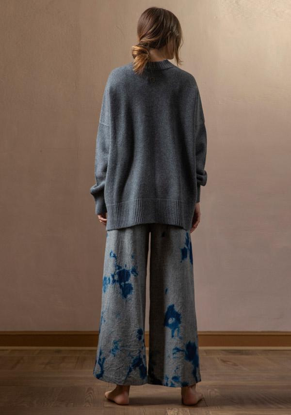 Rose & Lini SUZUSAN WOOL & CASHMER “PANTS 5041” BLUE & BLACK Offerta