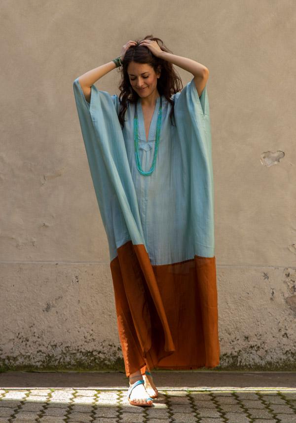 Rose & Lini THE ROSE IBIZA SILK “TUNICA BICOLOR” SKY & GINGER Prezzo Ridotto