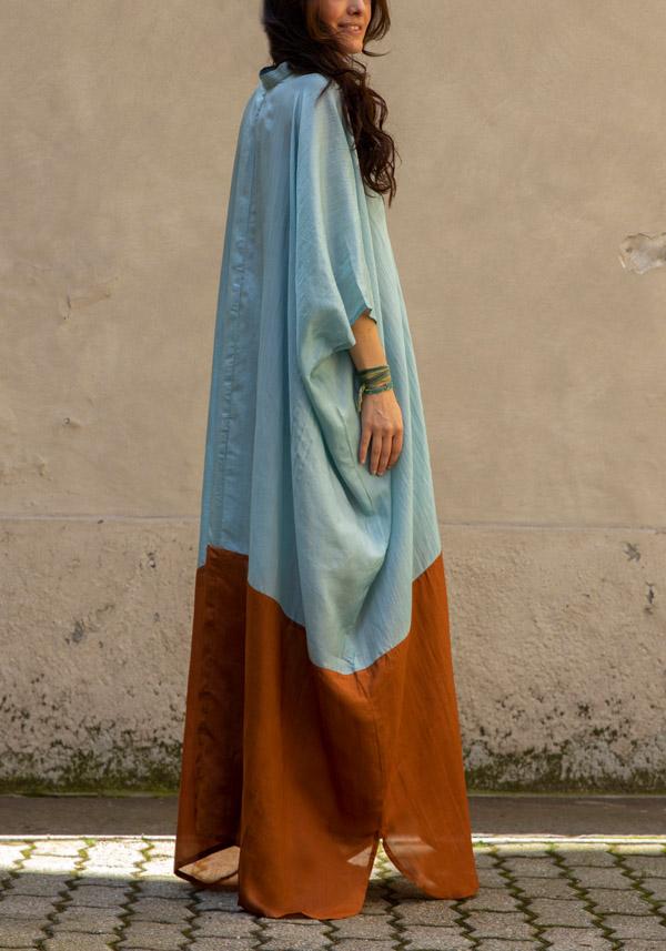 Rose & Lini THE ROSE IBIZA SILK “TUNICA BICOLOR” SKY & GINGER Prezzo Ridotto