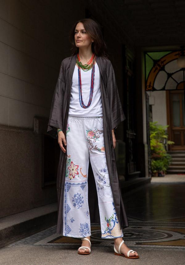Rose & Lini THE ROSE IBIZA SILK “GOWN KIMONO” CHARCOAL In Linea