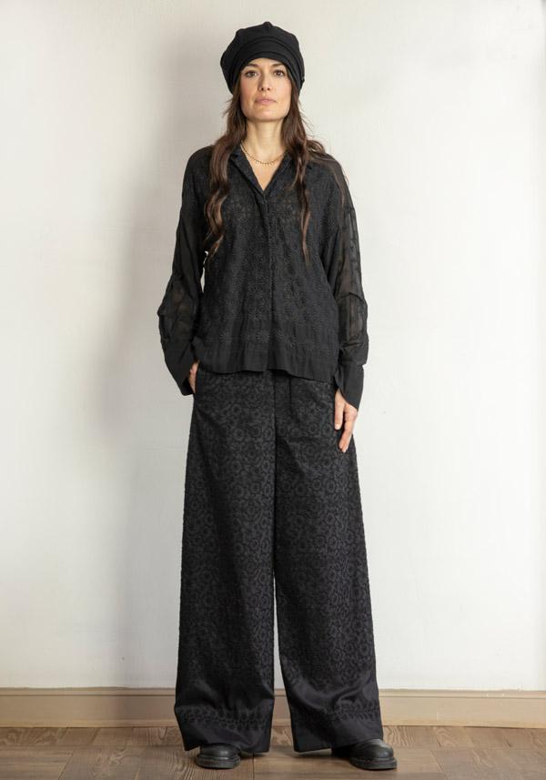 Rose & Lini ANTIPAST COTTON & SILK EMBROIDERED “TROUSERS EP210” BLACK Pezzi Unici