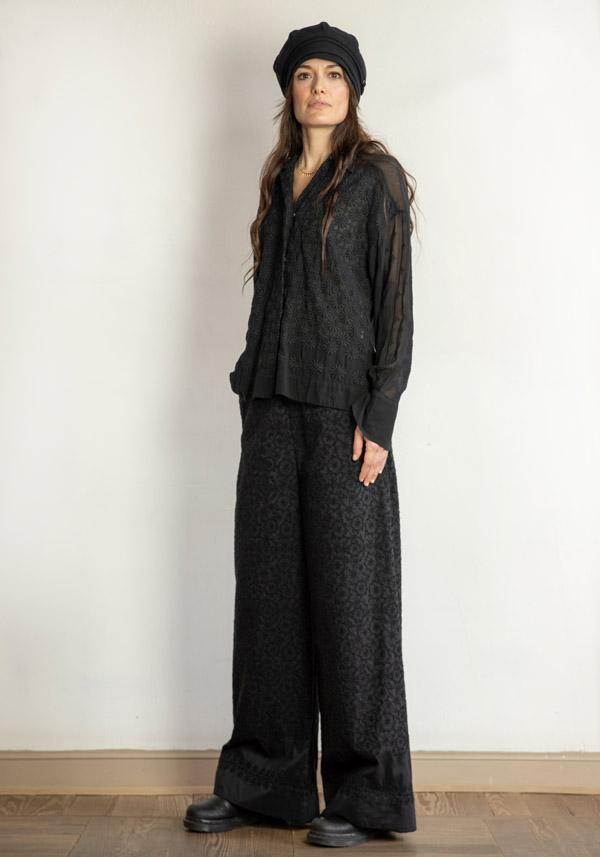 Rose & Lini ANTIPAST COTTON & SILK EMBROIDERED “TROUSERS EP210” BLACK Pezzi Unici