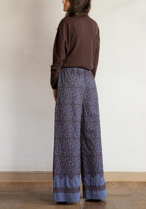 Rose & Lini ANTIPAST COTTON & SILK EMBROIDERED “TROUSERS EP210” BLUE Soddisfazione Garantita