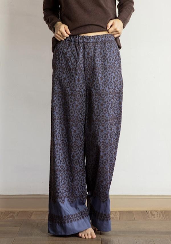 Rose & Lini ANTIPAST COTTON & SILK EMBROIDERED “TROUSERS EP210” BLUE Soddisfazione Garantita