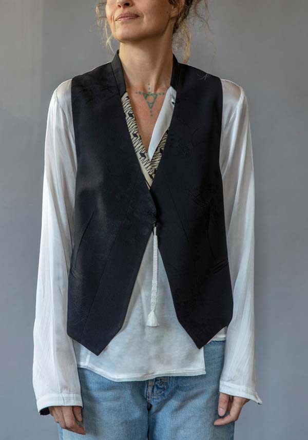 Rose & Lini IBRIGU SILK “GILET 011K” BLACK & WHITE Qualità Garantita