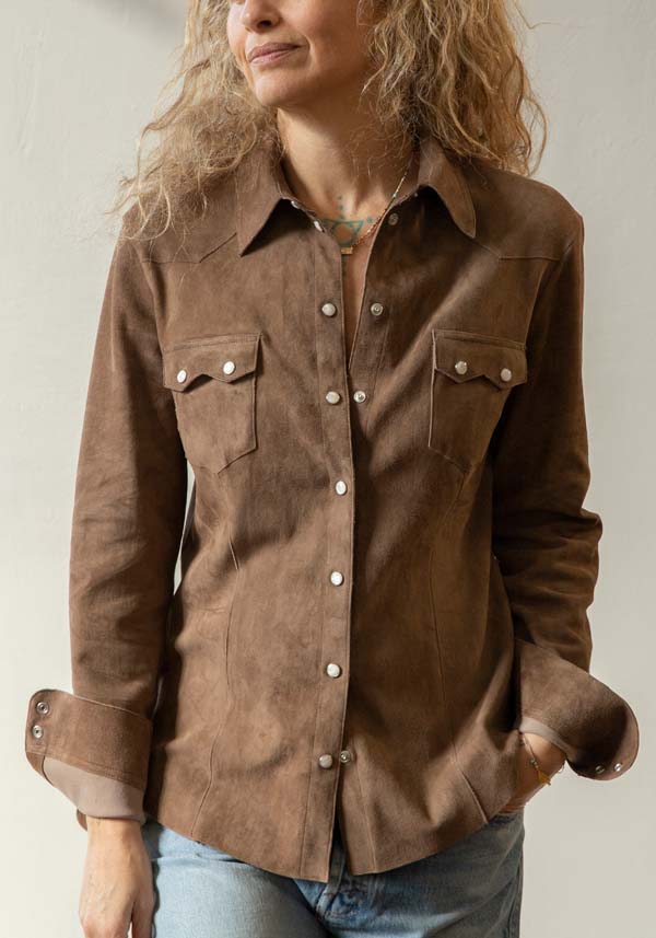Rose & Lini DAD MILANO SUEDE “WESTERN SHIRT” TAUPE Sottocosto