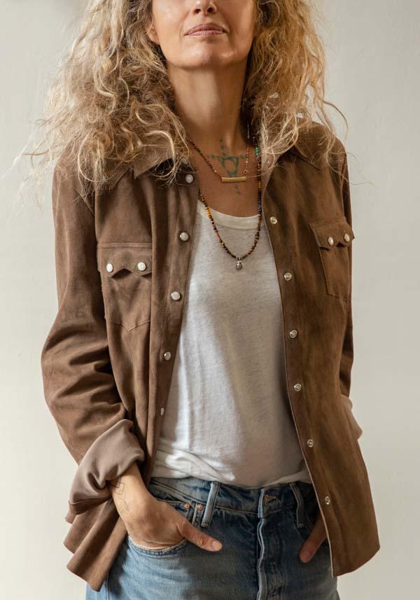 Rose & Lini DAD MILANO SUEDE “WESTERN SHIRT” TAUPE Sottocosto