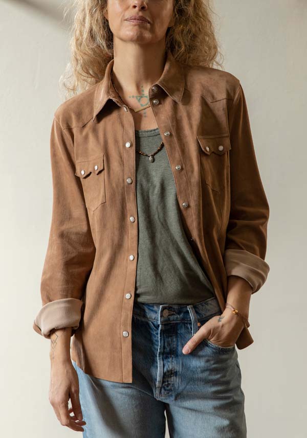 Rose & Lini DAD MILANO SUEDE “WESTERN SHIRT” CARAMEL Novità